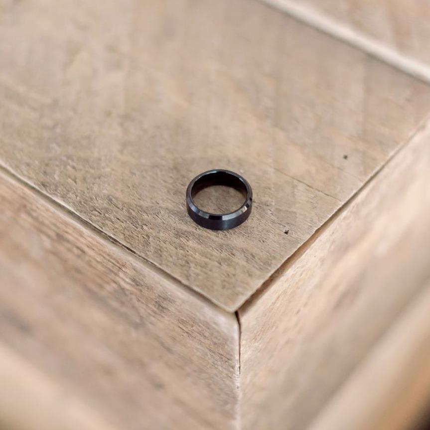 mens black ceramic wedding band with beveled edges 8mm