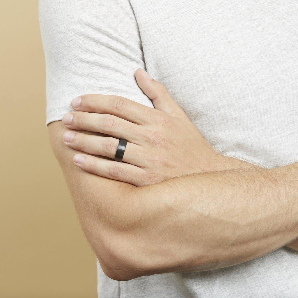 mens black tungsten wedding band rose interior 8mm