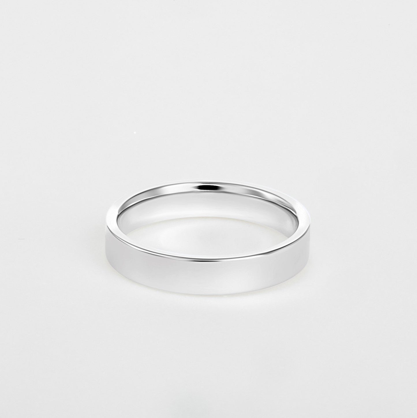 mens flat 14K white gold wedding band 4mm