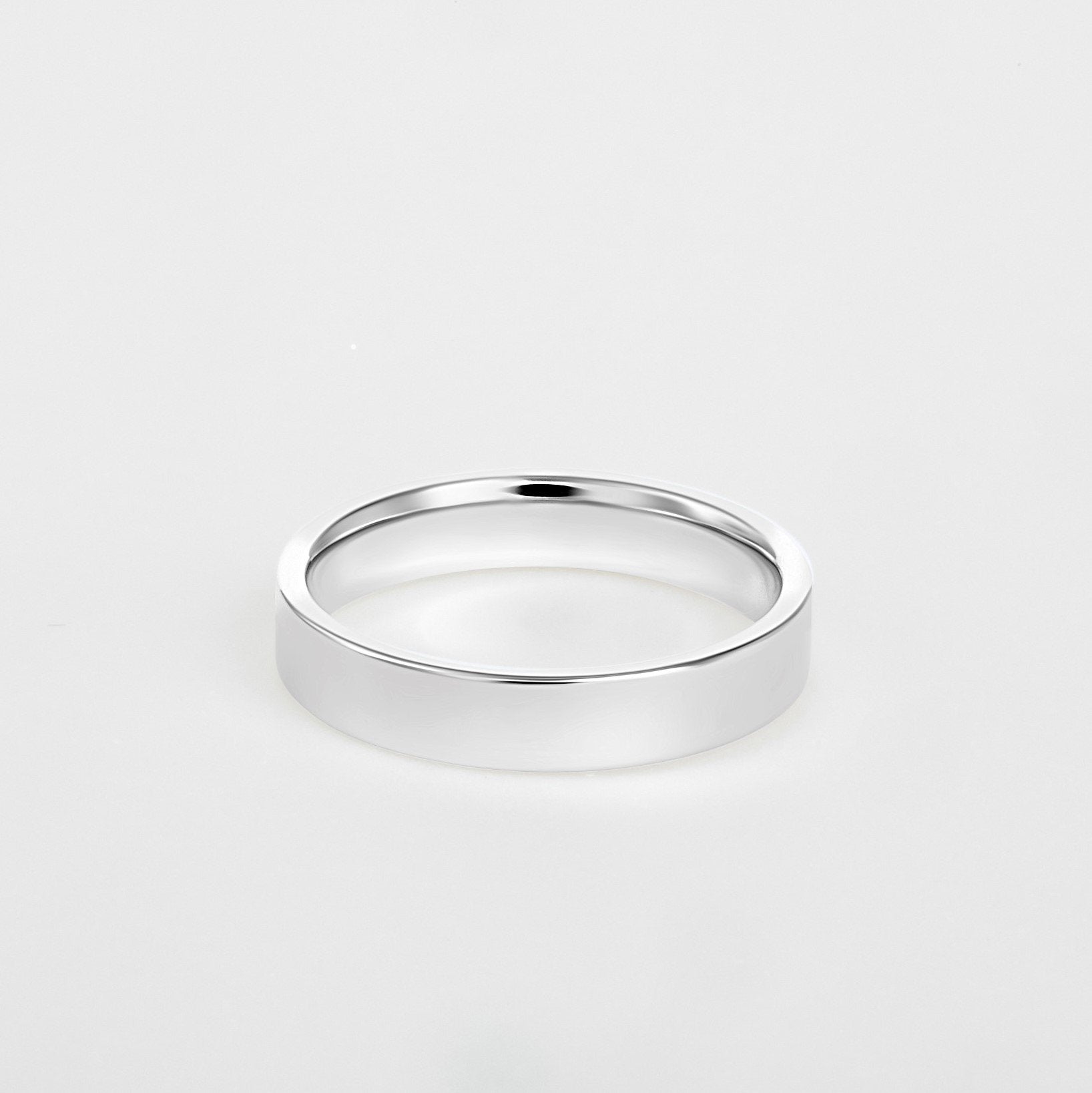 mens flat 14K white gold wedding band 4mm