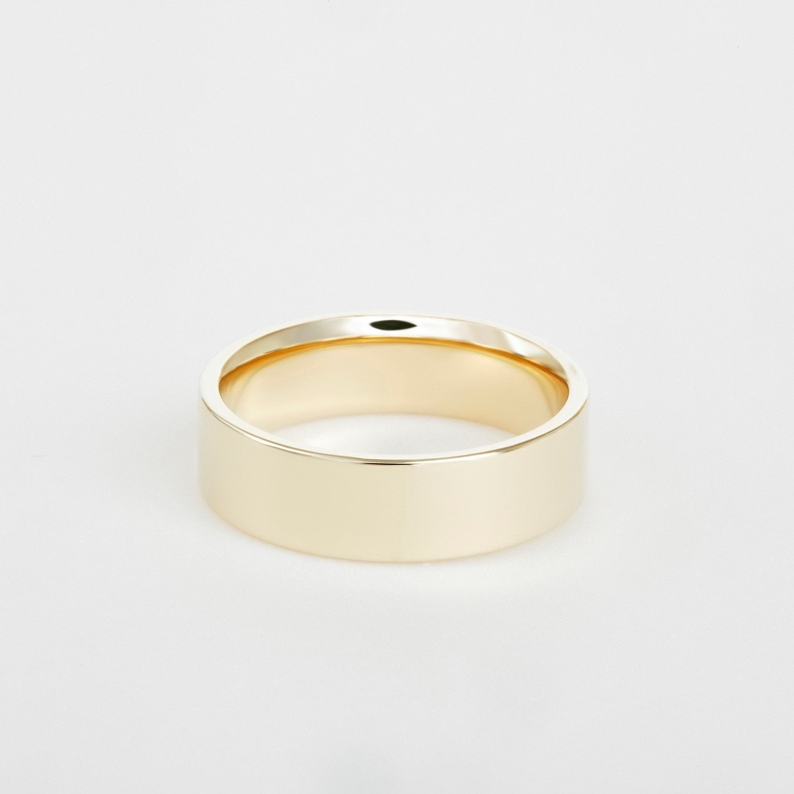 mens flat 14K yellow gold wedding band 6mm