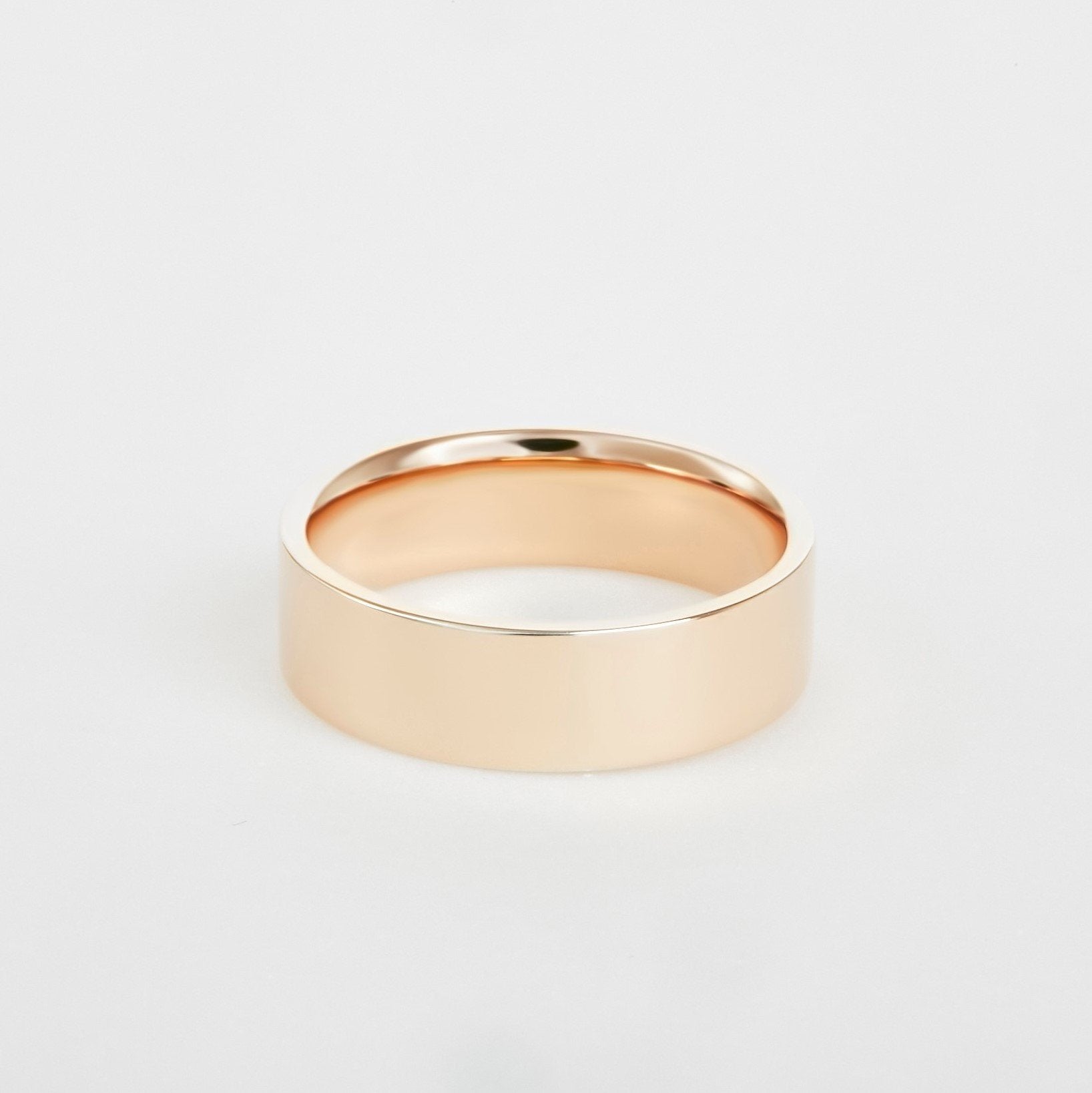 mens flat 14K rose gold wedding band 6mm