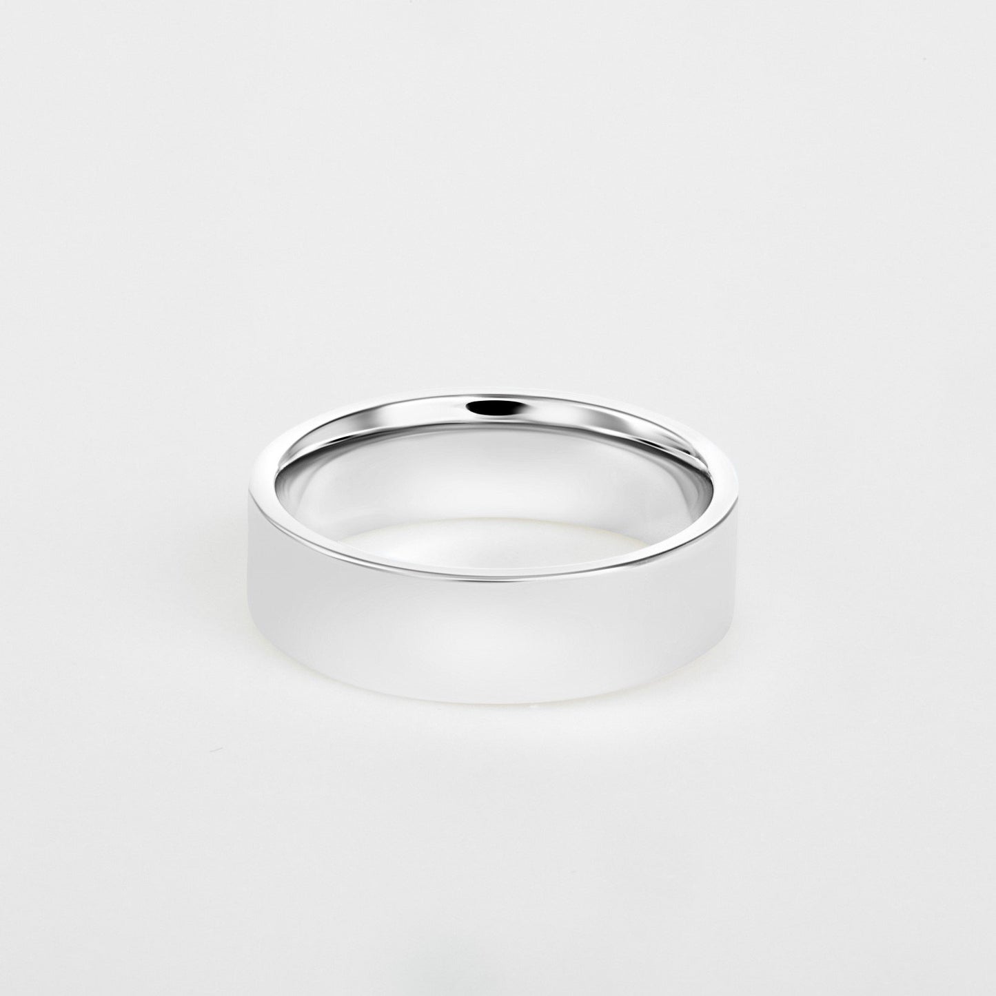 mens flat 14K white gold wedding band 6mm