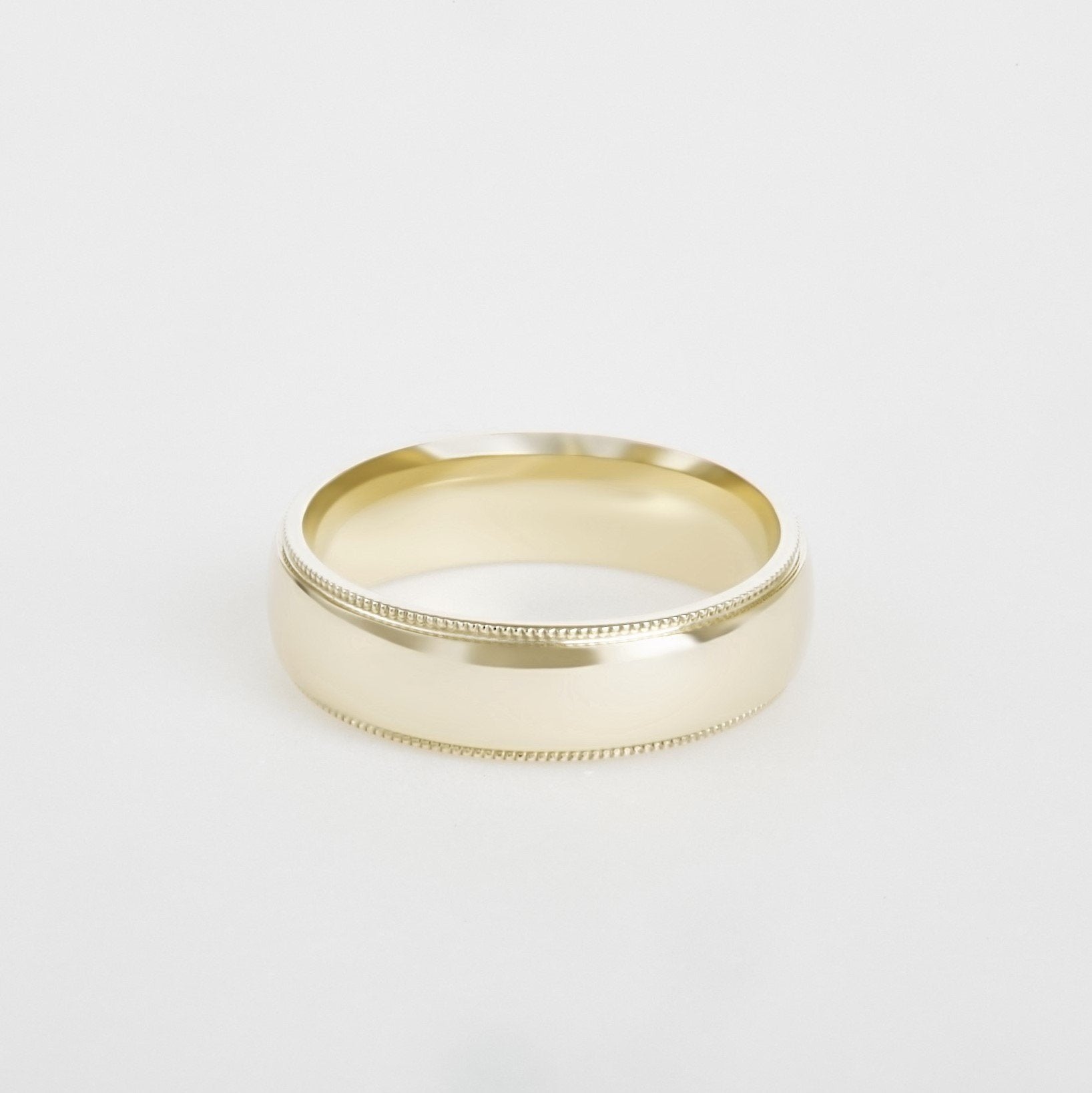 mens 14K yellow gold milgrain wedding band 6mm