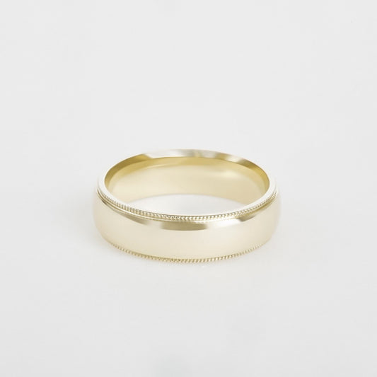 mens 14K yellow gold milgrain wedding band 6mm