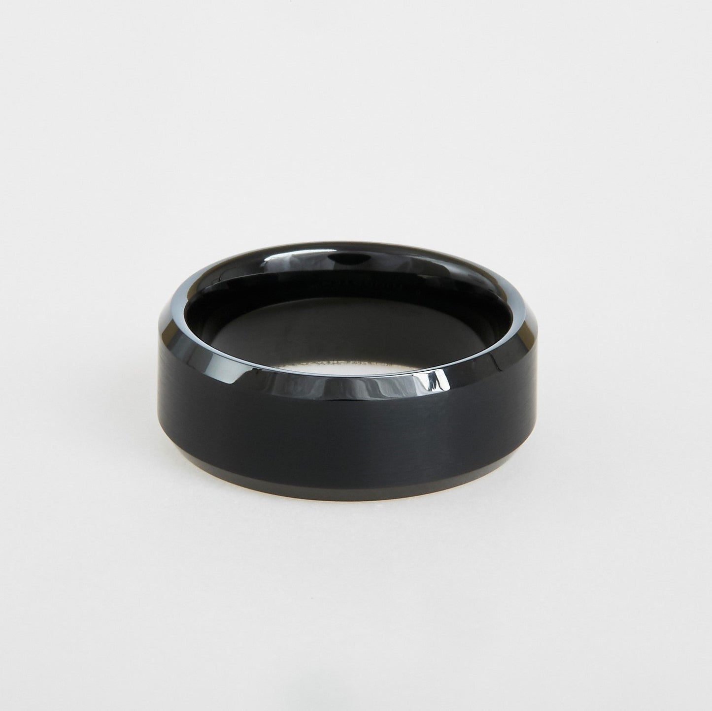 mens black tungsten beveled edge band 8mm
