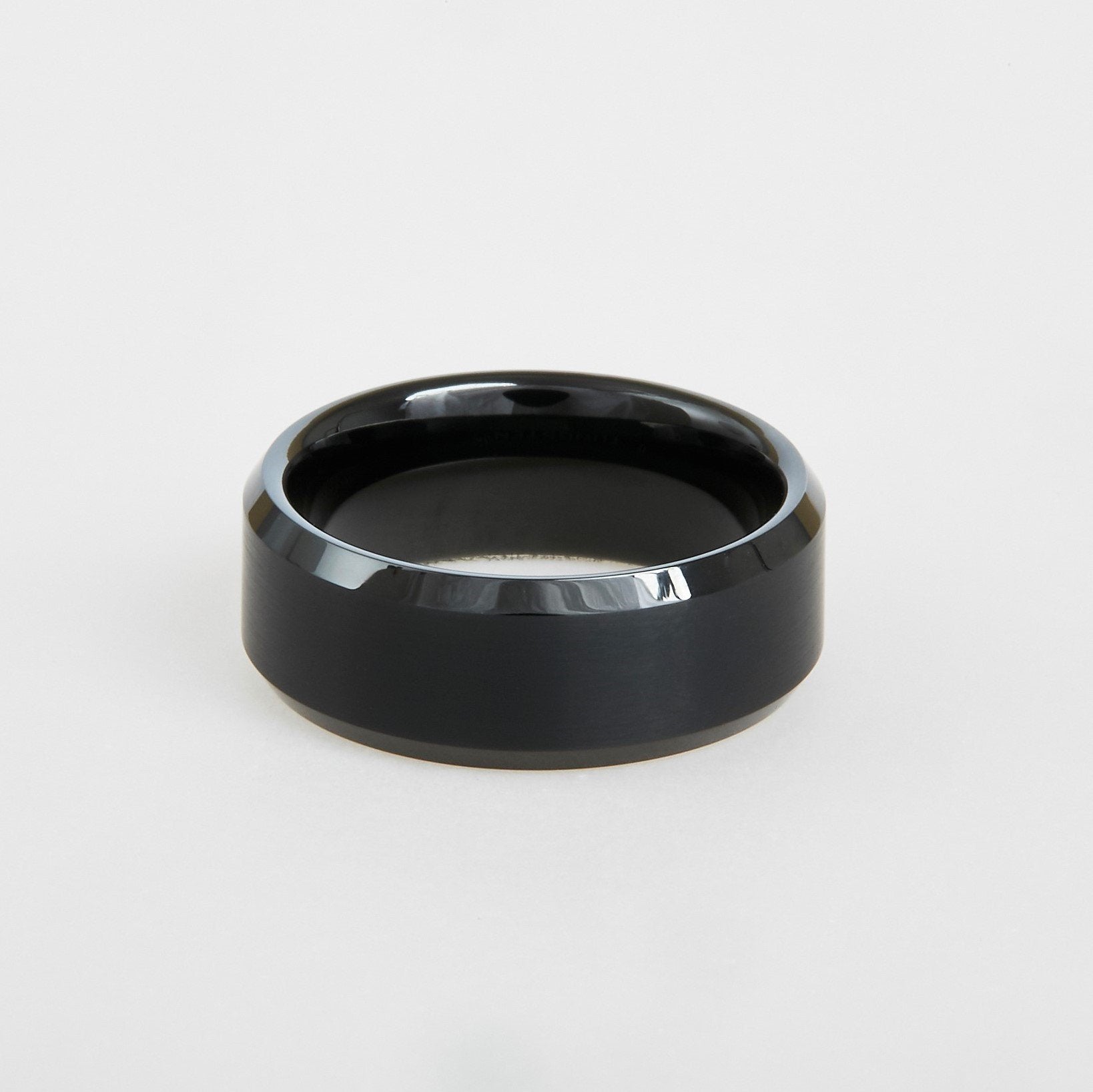 mens black tungsten beveled edge band 8mm