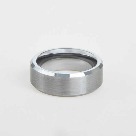 mens natural tungsten beveled edge band 8mm