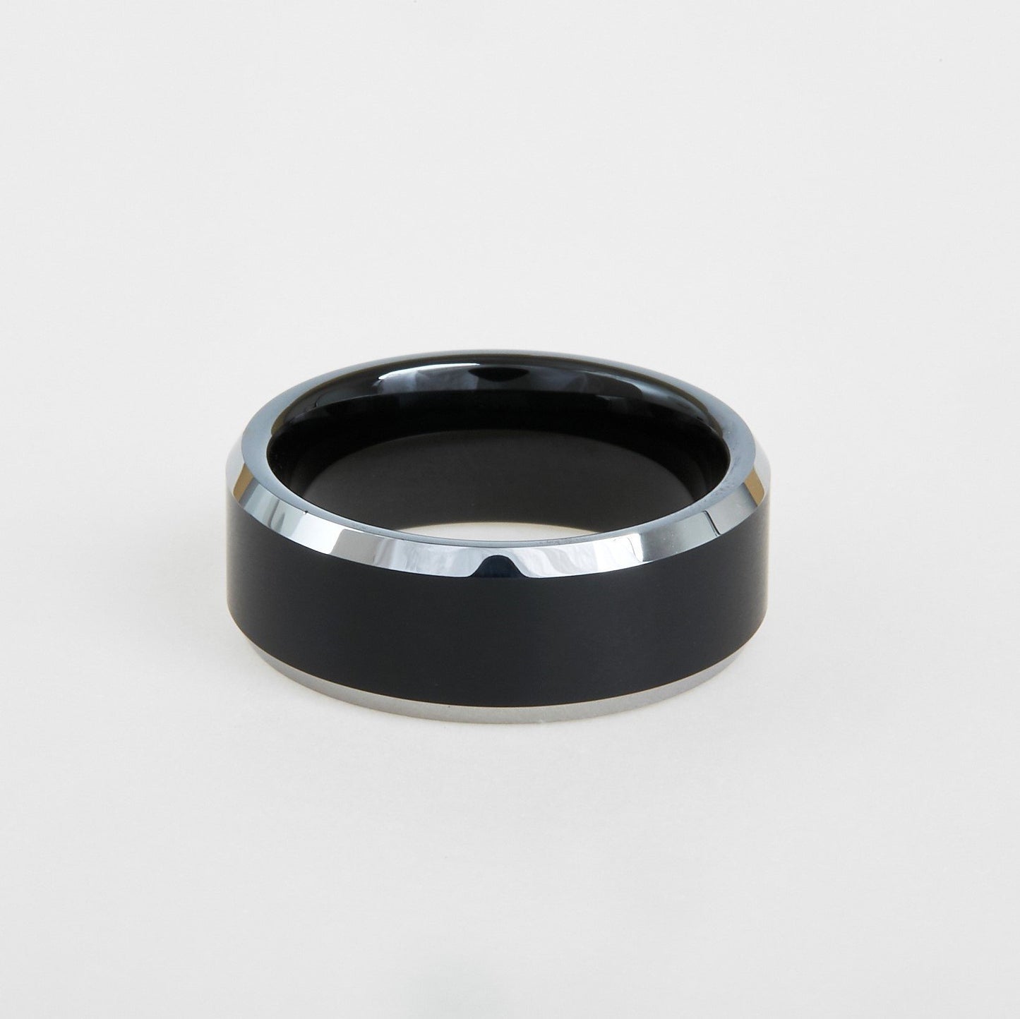 mens black two tone tungsten beveled edge band 8mm