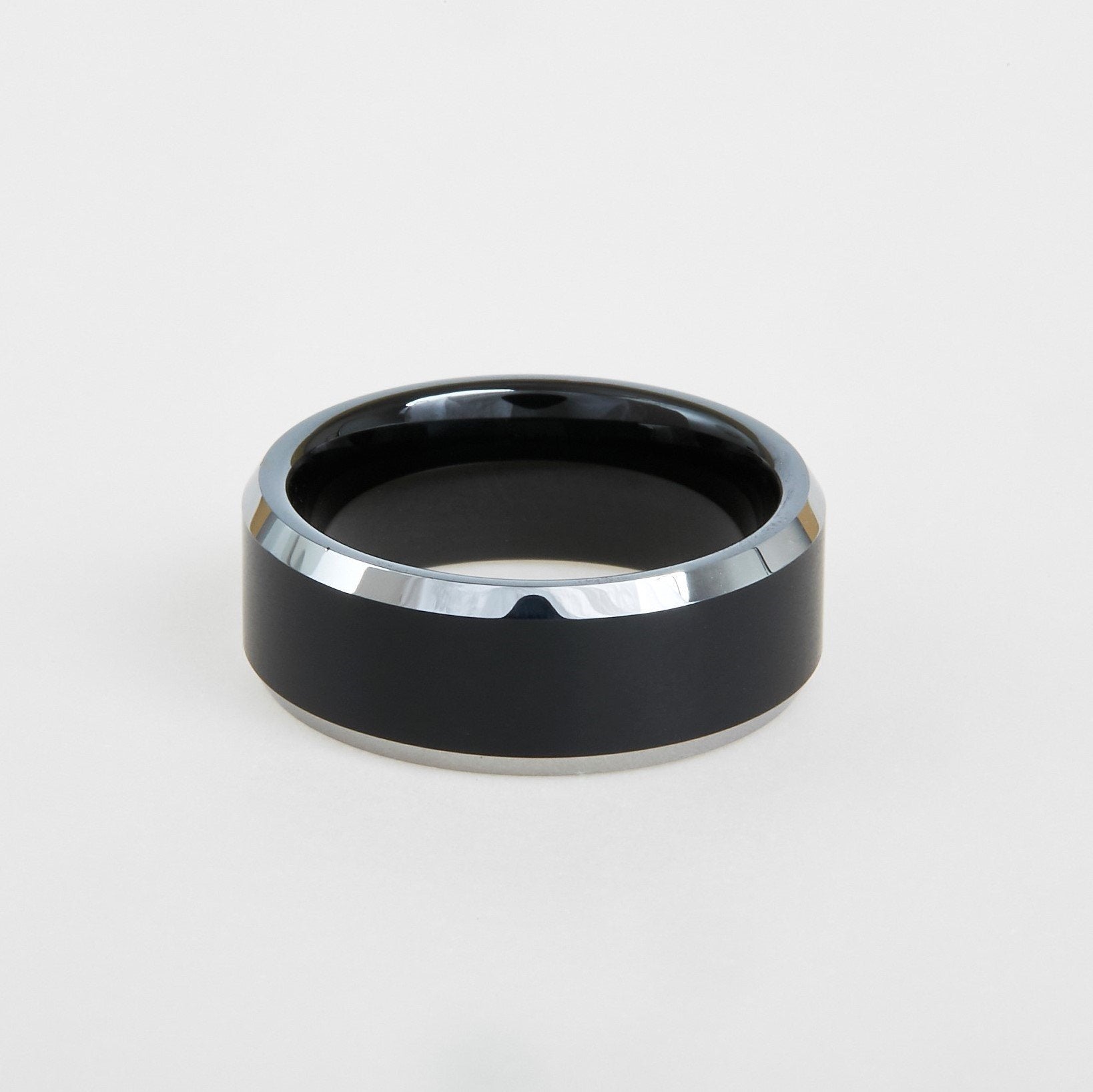 mens black two tone tungsten beveled edge band 8mm