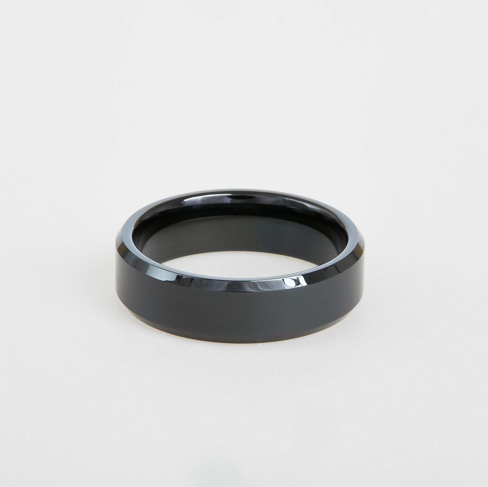 mens black tungsten beveled edge wedding band 6mm