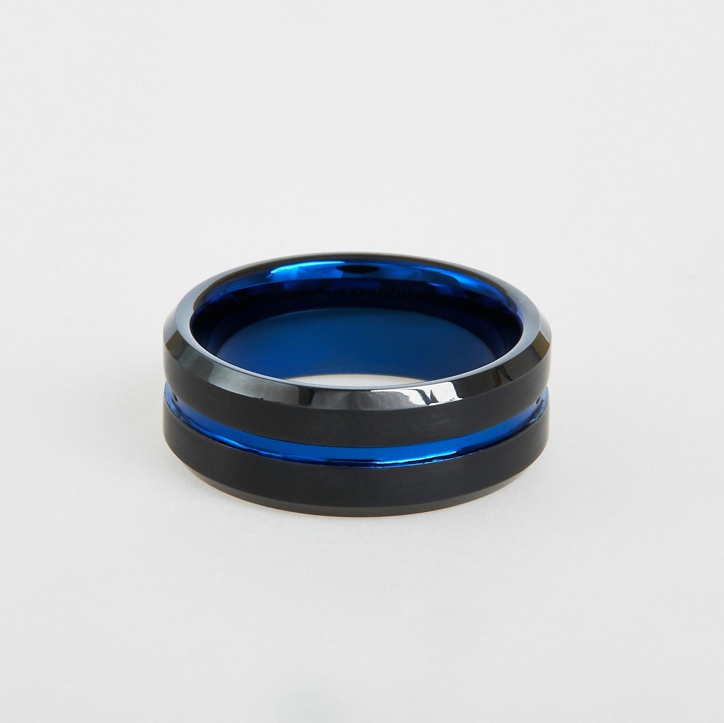 mens black tungsten blue center line and blue interior 8mm
