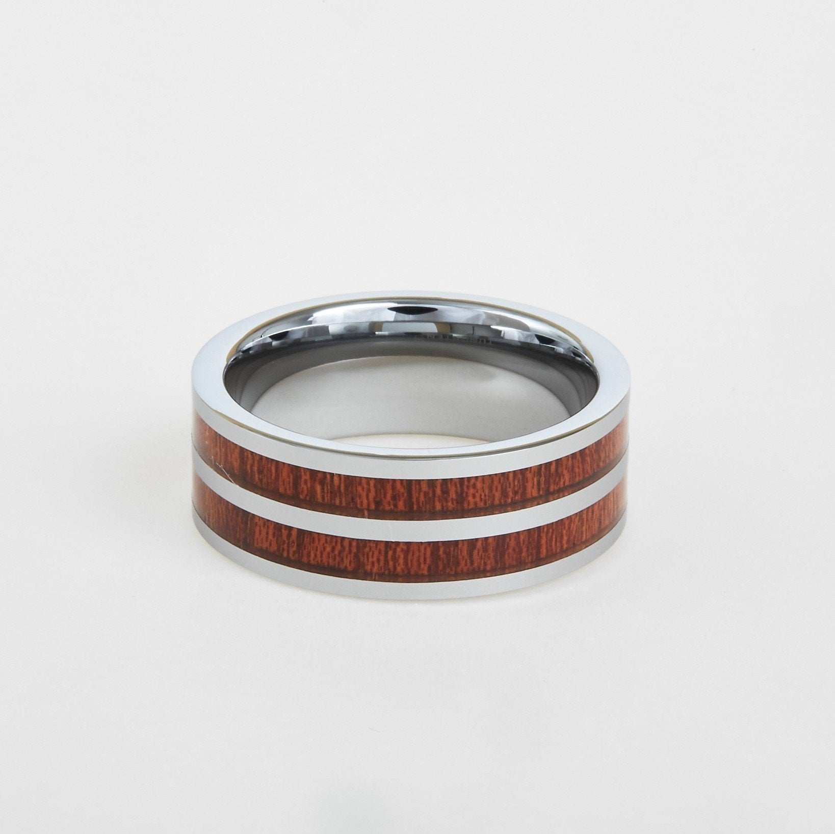 mens tungsten flat double koa wood inlay 8mm