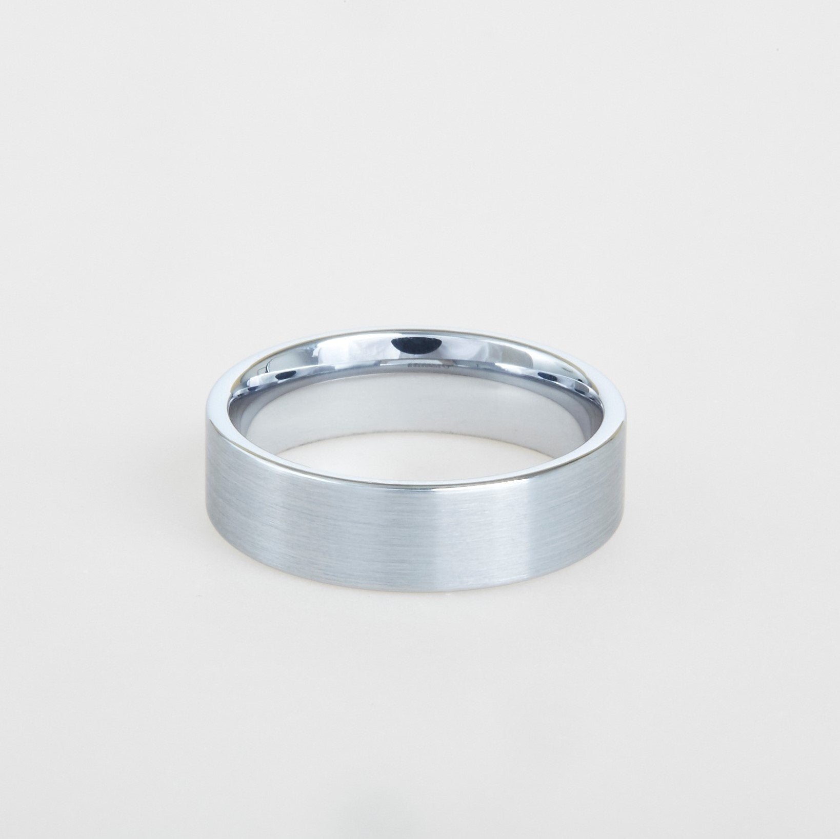 mens tungsten wedding band with flat profile and brushed finish 6mm