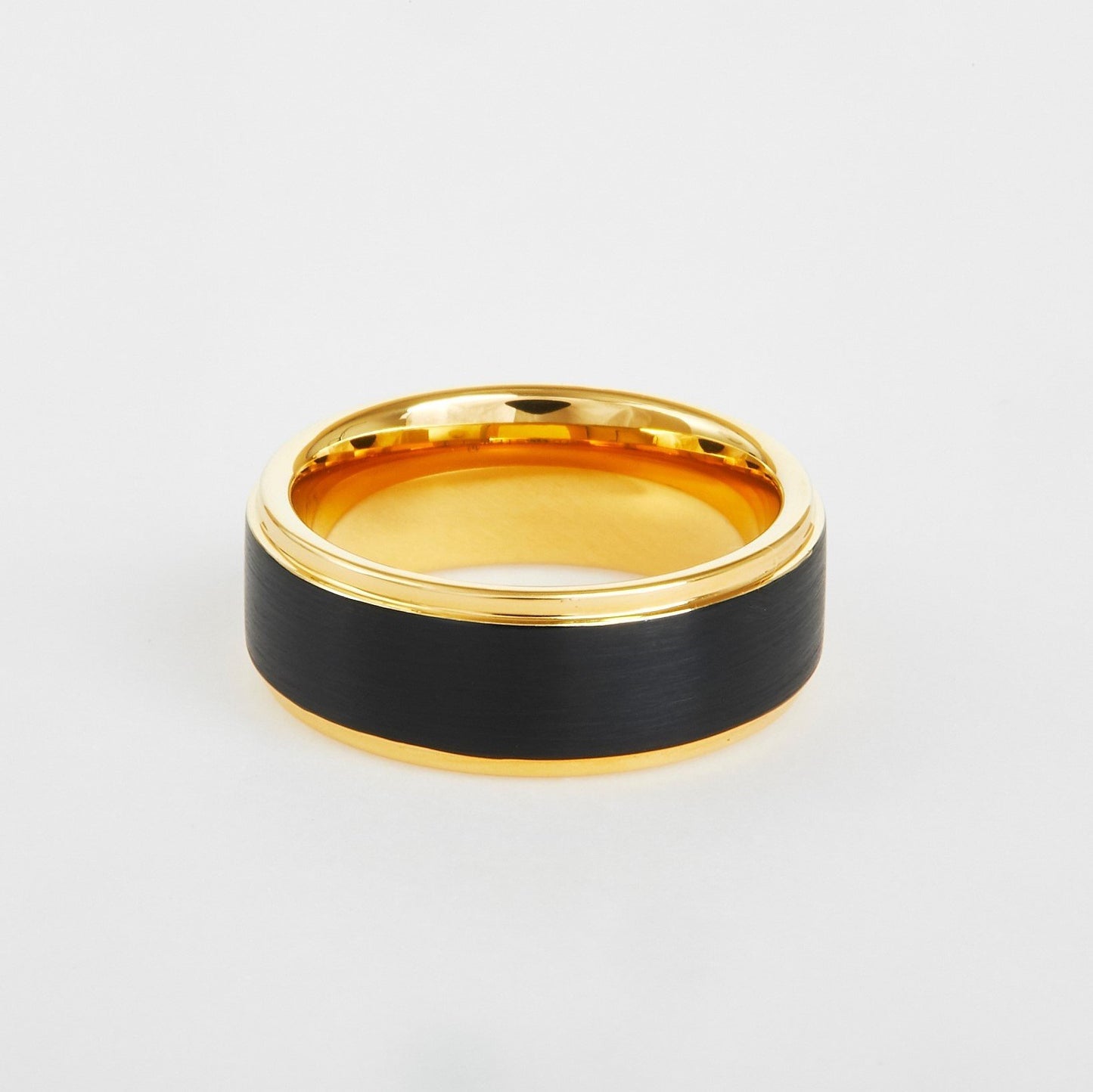 mens black and yellow tungsten edge wedding band 8mm