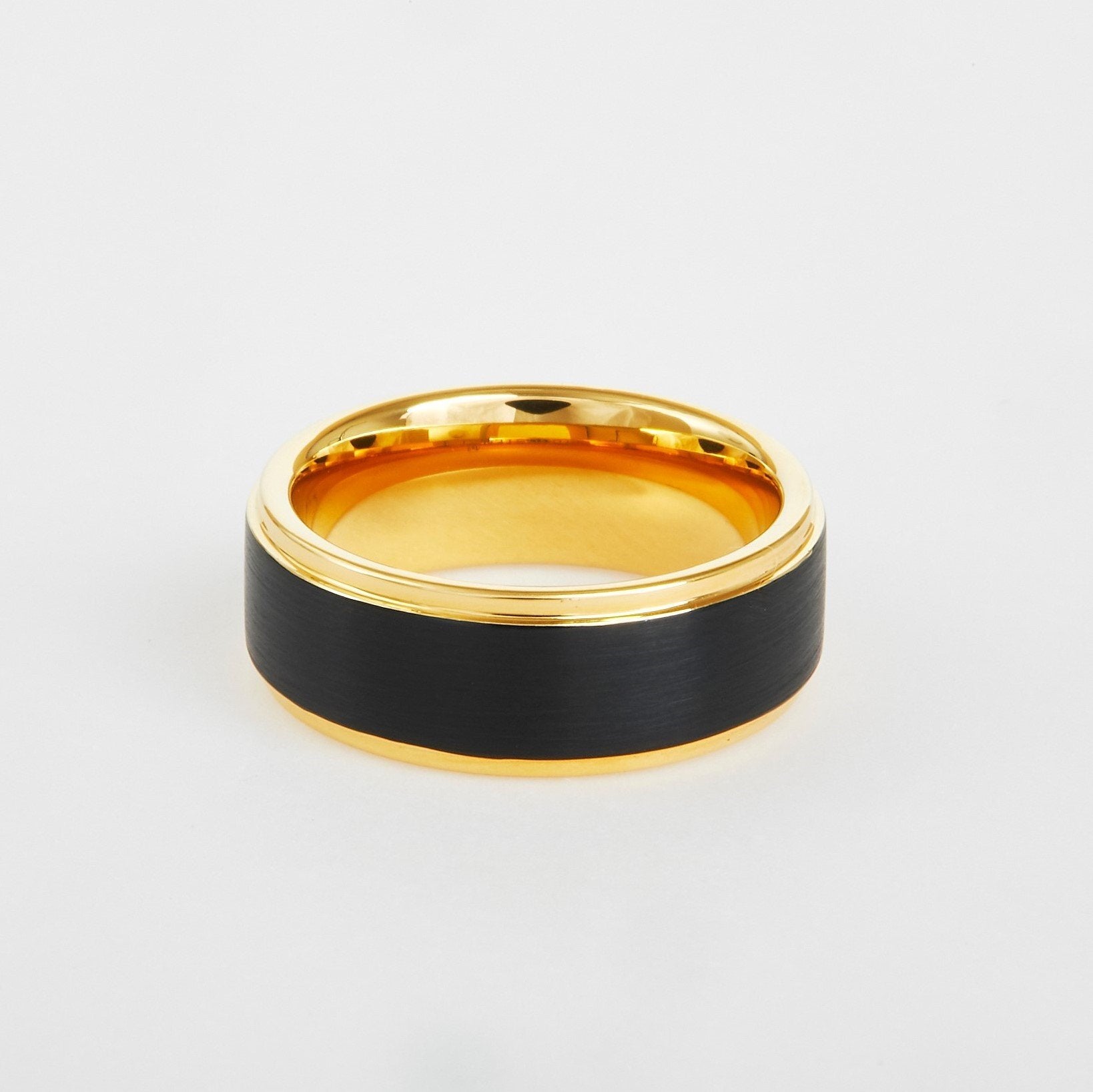 mens black and yellow tungsten edge wedding band 8mm