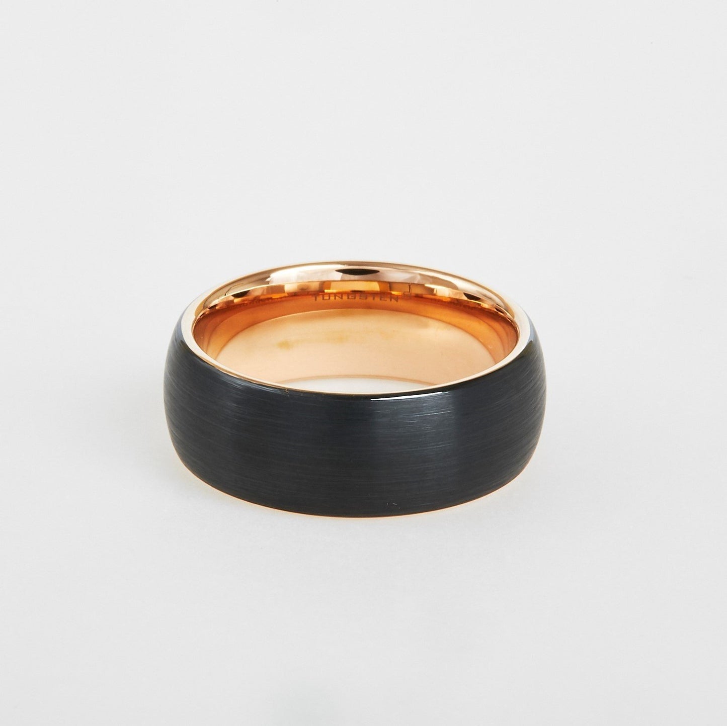 mens black tungsten wedding band rose interior 8mm