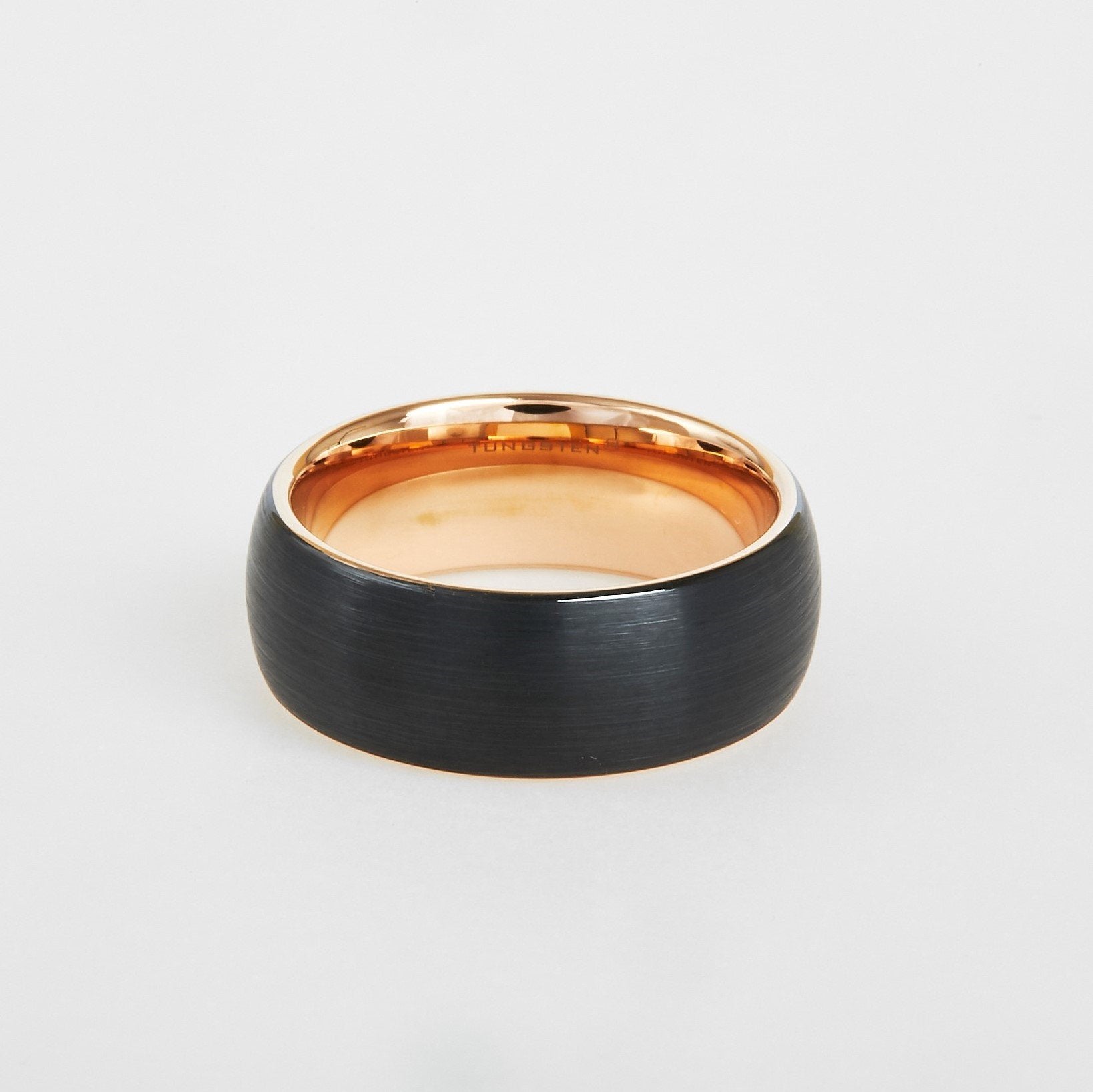 mens black tungsten wedding band rose interior 8mm