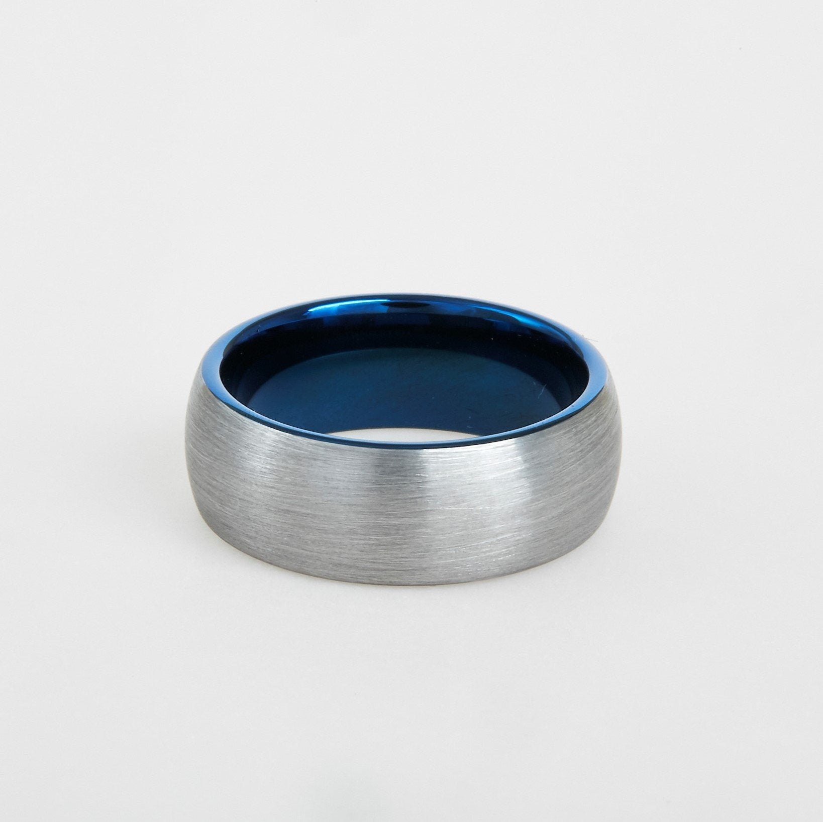 mens tungsten wedding band blue interior 8mm
