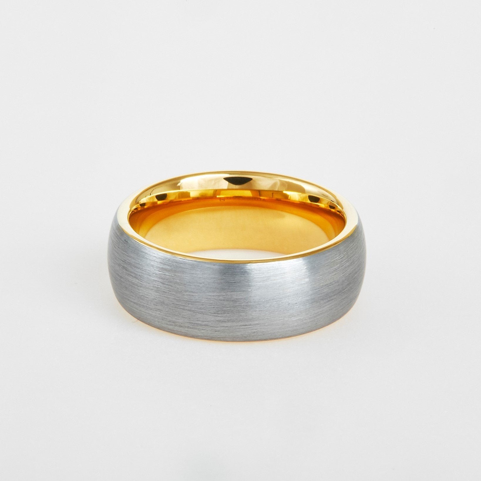 mens tungsten wedding band yellow interior 8mm