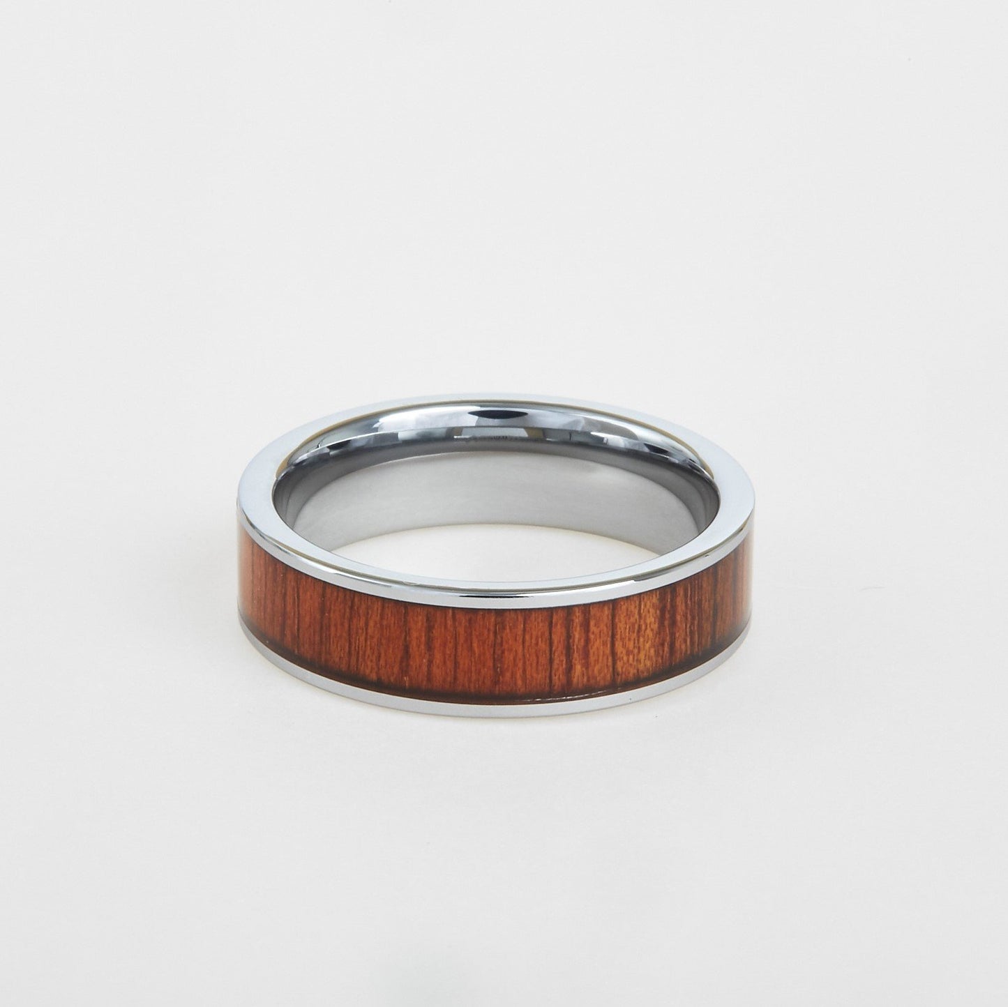 mens white tungsten wedding band with koa wood inlay 6mm