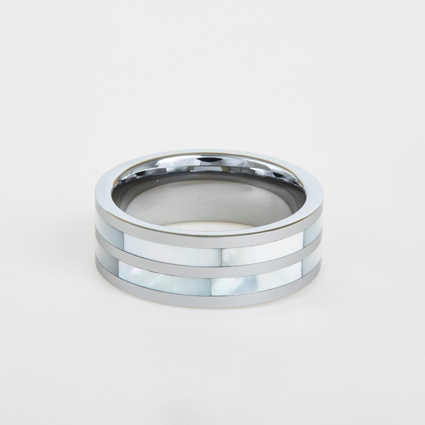 mens tungsten wedding band with pearl inlay 8mm