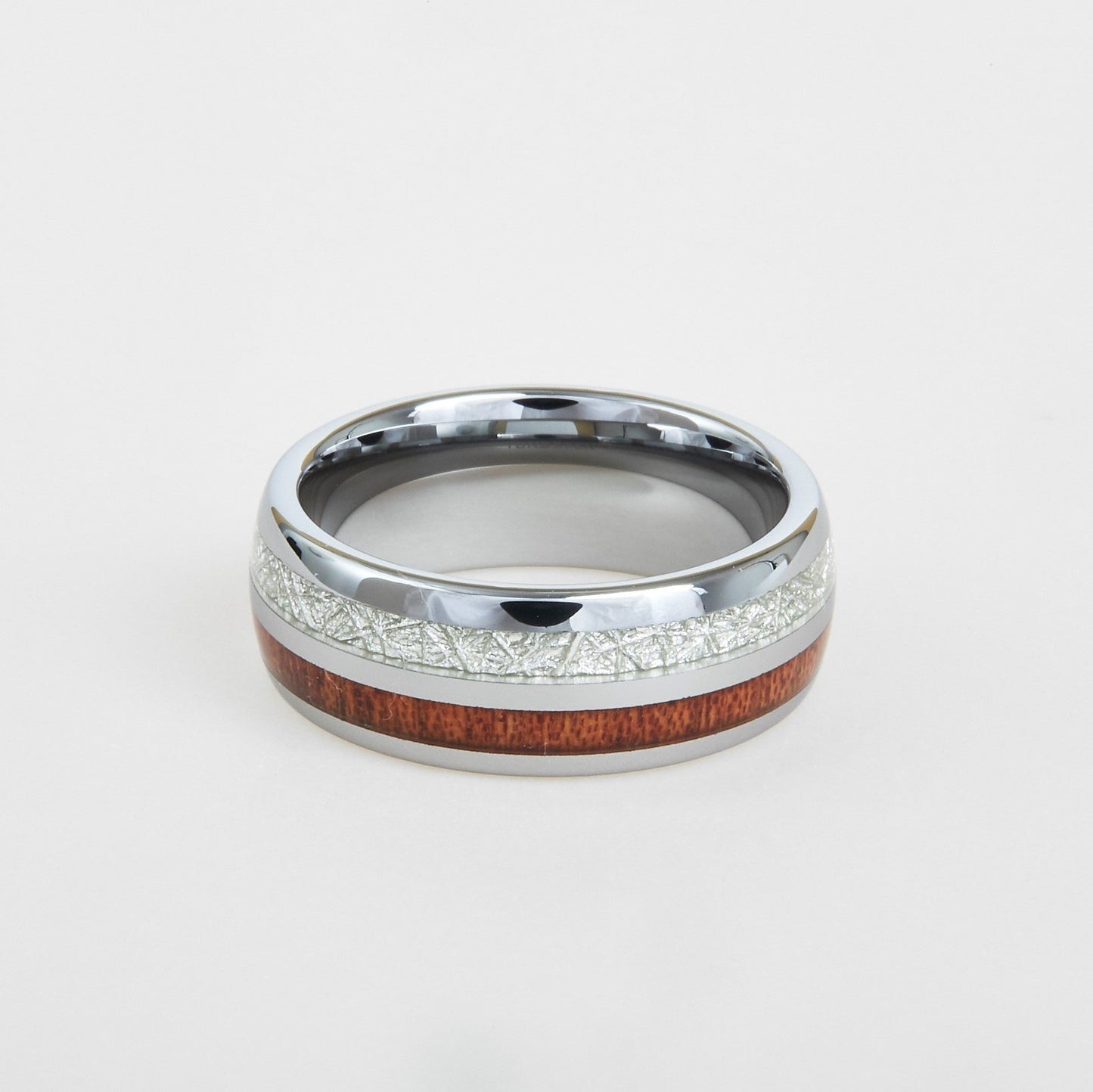 mens wood and meteorite inlay wedding band 8mm