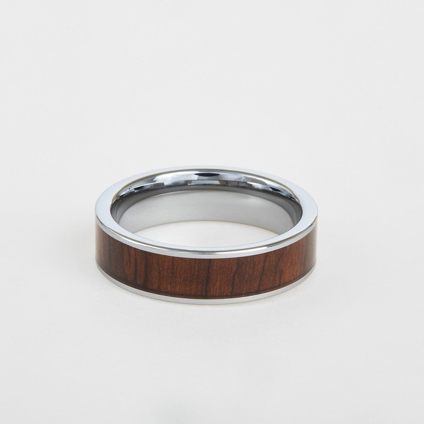 mens white tungsten wedding band with walnut wood inlay 6mm
