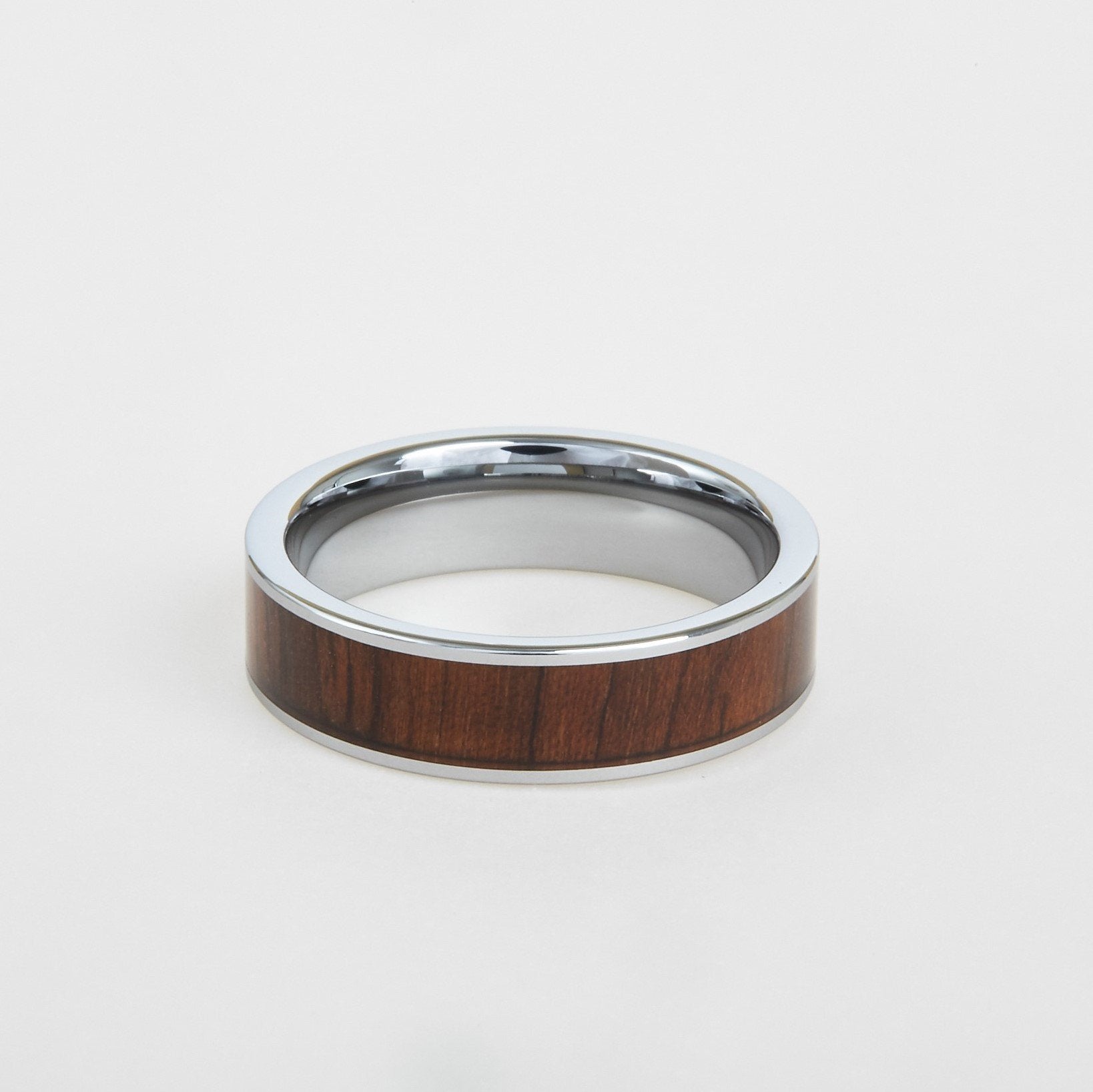 mens white tungsten wedding band with walnut wood inlay 6mm