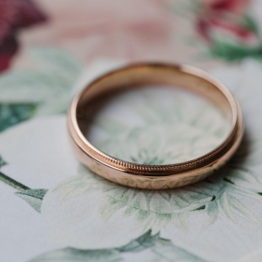 mens 14K rose gold milgrain wedding band 4mm