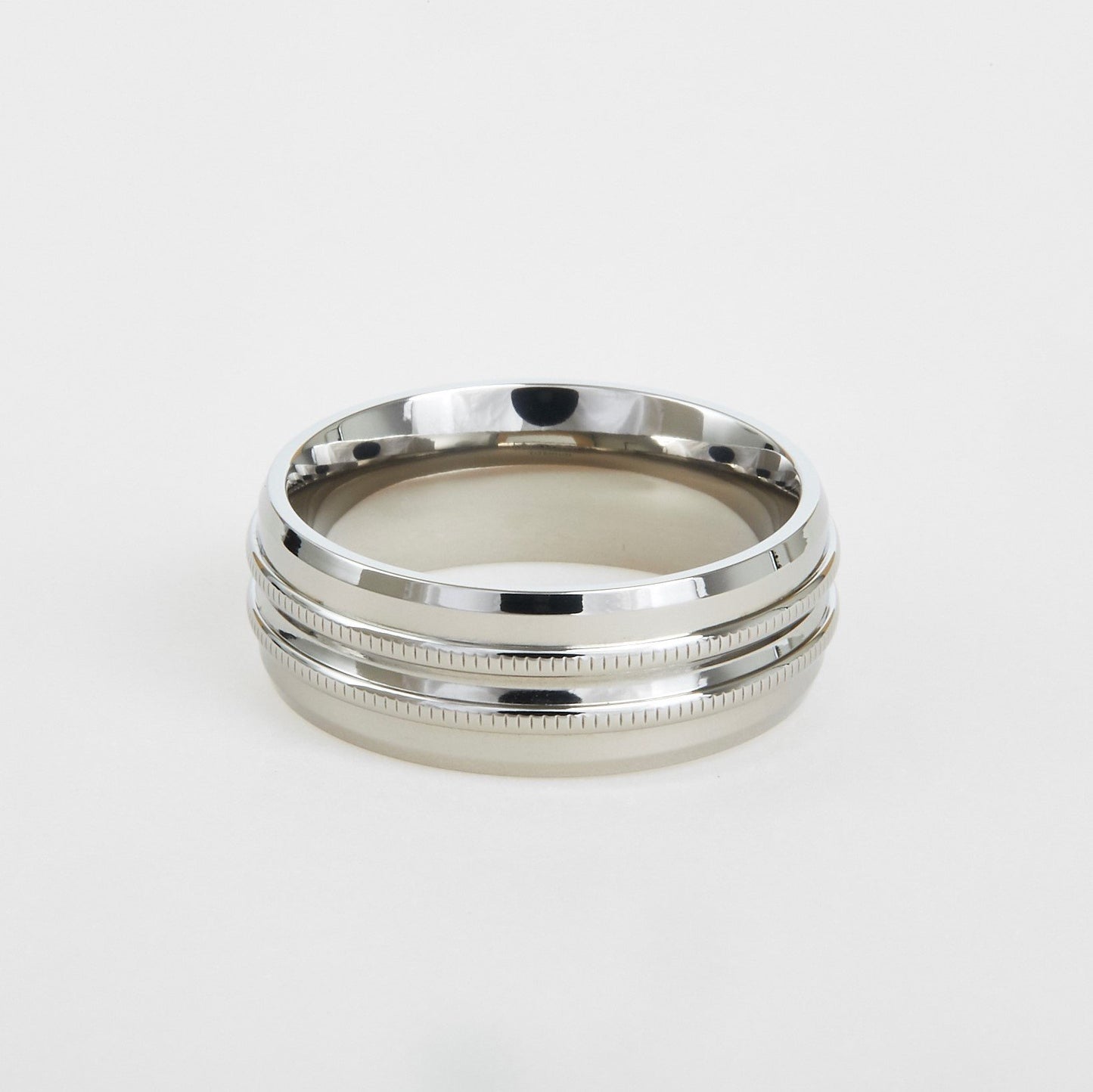 mens titanium wedding band with milgrain detail 8mm