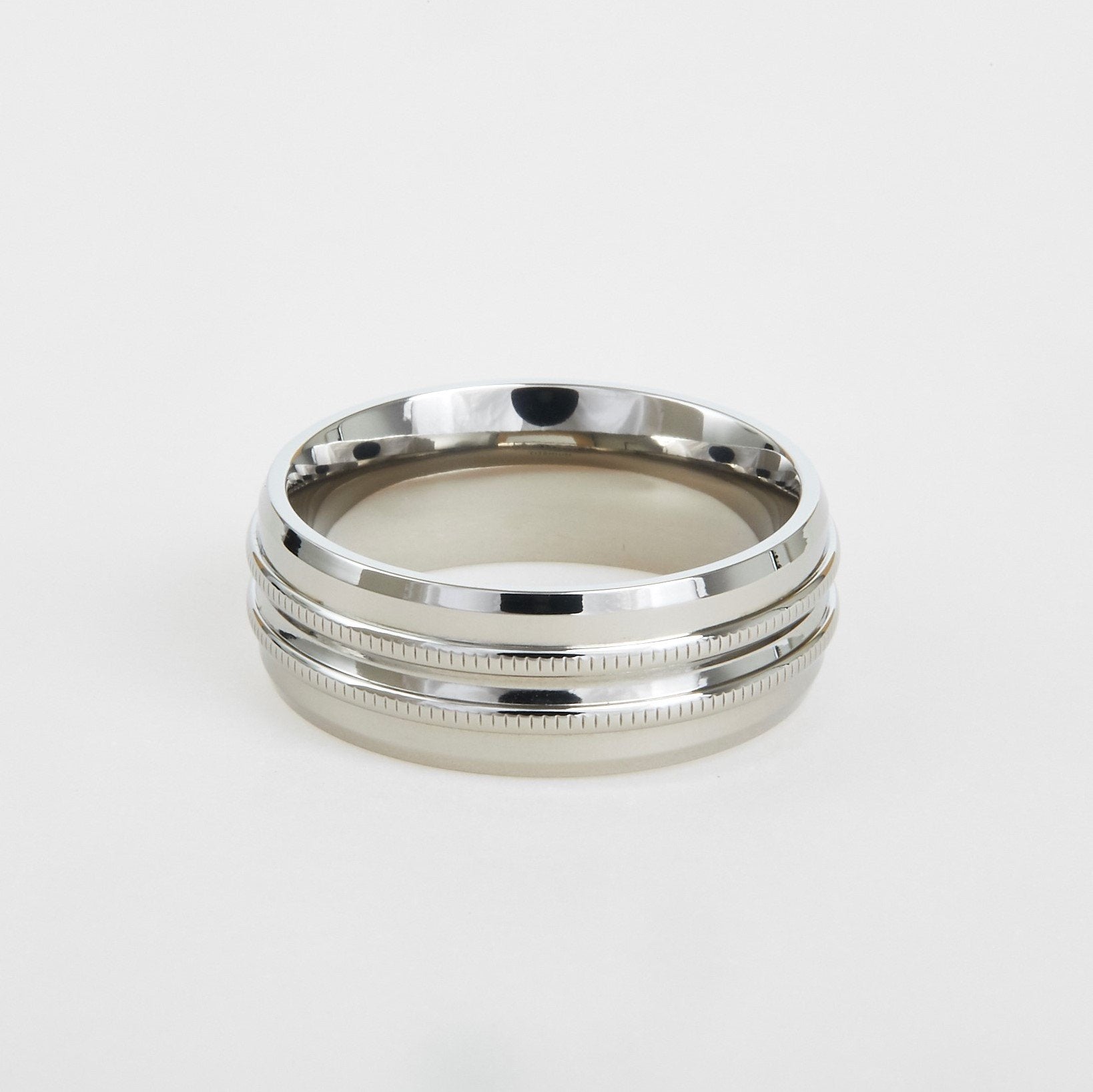 mens titanium wedding band with milgrain detail 8mm