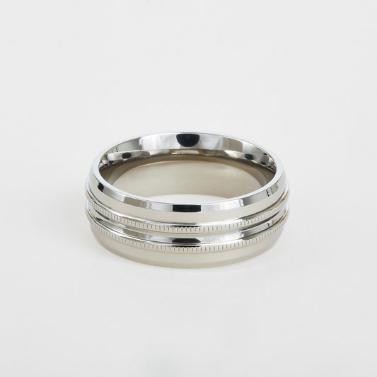 mens titanium wedding band with milgrain detail 8mm